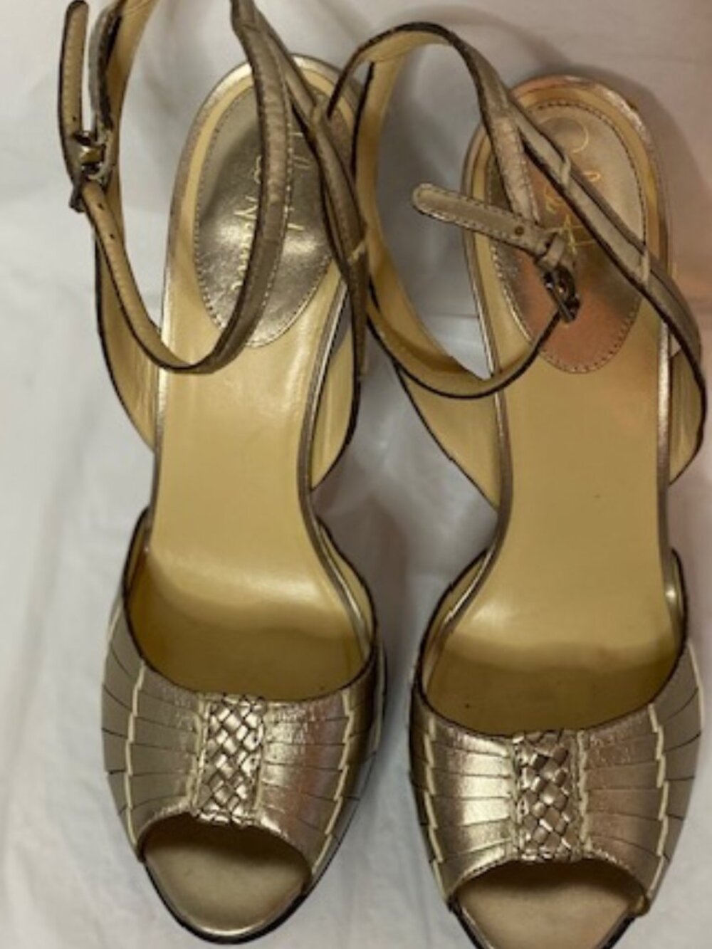 Cole Haan Nike Air Gold Metallic Strappy Peep Toe Sandals - Size 9.5B